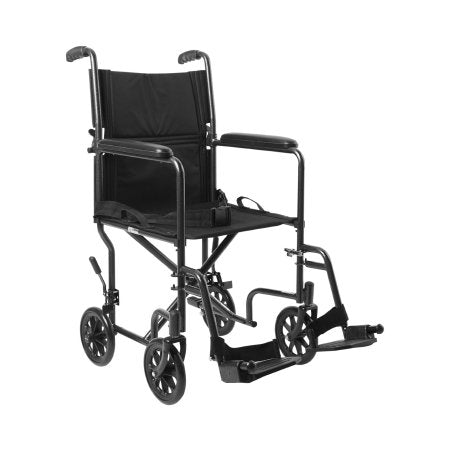 McKesson - Lightweight Transport Chair Steel Frame with Silver Vein Finish 250 lbs. Weight Capacity Fixed Height / Padded Arm Black Upholstery - 146-TR39E-SV