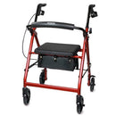 McKesson - 4 Wheel Rollator Red Adjustable Height / Folding Aluminum Frame - 146-R726RD