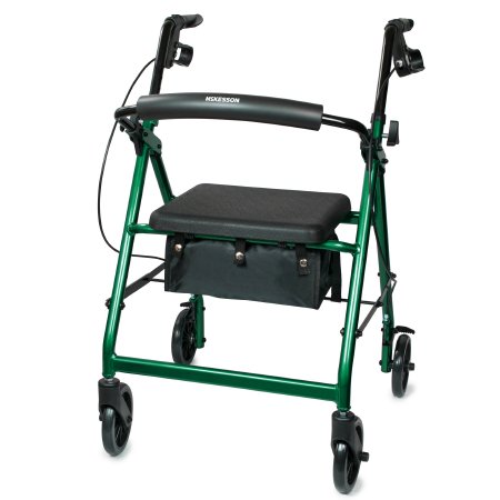 McKesson - 4 Wheel Rollator Green Adjustable Height / Folding Aluminum Frame - 146-R726GR