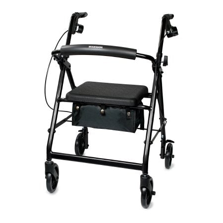 McKesson - 4 Wheel Rollator Black Adjustable Height / Folding Aluminum Frame - 146-R726BK