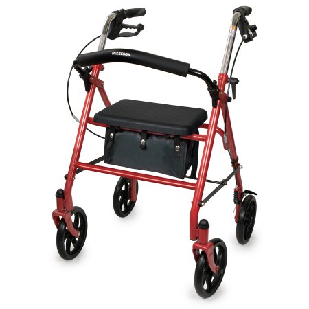 McKesson - 4 Wheel Rollator Red Adjustable Height / Folding Steel Frame - 146-10257RD-1