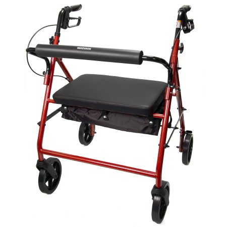 McKesson - Bariatric 4 Wheel Rollator Red Adjustable Height / Heavy Duty / Folding Steel Frame - 146-10216RD-1