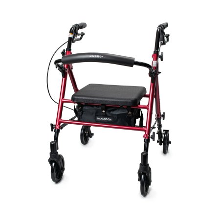 McKesson - 4 Wheel Rollator Red Adjustable Height / Folding Aluminum Frame - 146-RTL10261RD