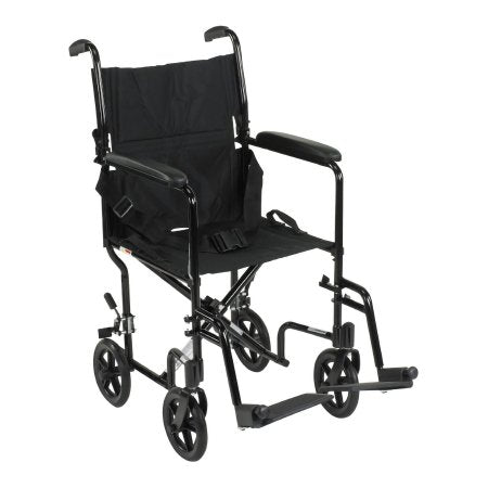 McKesson - Lightweight Transport Chair Aluminum Frame with Black Finish 300 lbs. Weight Capacity Fixed Height / Padded Arm Black Upholstery - 146-ATC19-BK