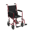 McKesson - Lightweight Transport Chair Aluminum Frame with Red Finish 300 lbs. Weight Capacity Fixed Height / Padded Arm Black Upholstery - 146-ATC19-RD