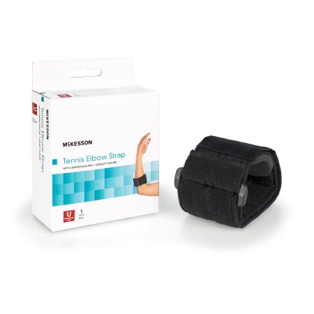 McKesson - Elbow Support Strap One Size Fits Most Hook and Loop with D Ring Tennis / Golf Left or Right Elbow Up to 18 Inch Circumference Black - 155-BH-194