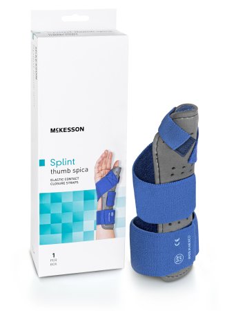 McKesson - Thumb Splint Adult Large / X-Large Hook and Loop Strap Closure Left Hand Blue / Gray - 155-79-87118