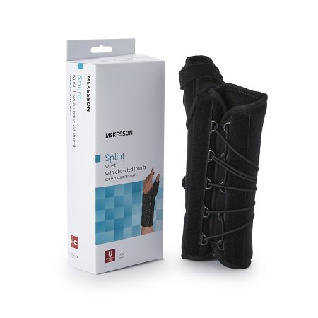 McKesson - Wrist Brace with Thumb Spica Right Hand Black One Size Fits Most - 155-81-87480