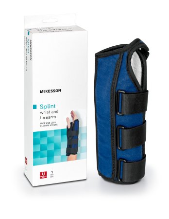 McKesson - Wrist / Forearm Brace Aluminum / Nylon / Foam / Flannelette Right Hand Black / Blue One Size Fits Most - 155-79-87050