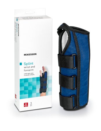 McKesson - Wrist / Forearm Brace Aluminum / Nylon / Foam / Flannelette Left Hand Black / Blue One Size Fits Most - 155-79-87060