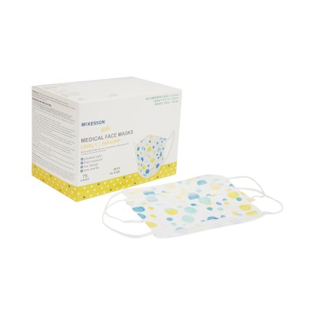 McKesson - Procedure Mask Pleated Earloops Child Size Kid Design (Blue and Yellow Polka Dot) NonSterile ASTM Level 1 Pediatric - 16-1000