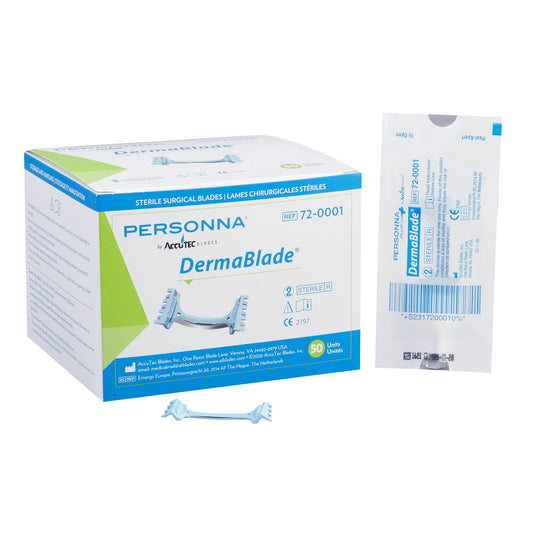 AccuTec Blades DermaBlade Shave Biopsy Instrument Coated Stainless Steel / Plastic 0.10 mm Sterile Disposable Individually Wrapped - 72-0001-0000