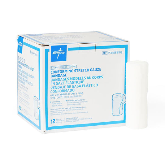 Medline Sterile Conforming Stretch Gauze Bandages - Sterile Conforming Gauze Bandage, 4" x 4.1 yd. - PRM254198