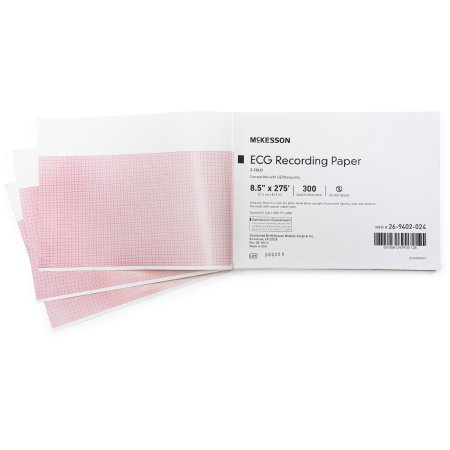 McKesson - Diagnostic Recording Paper Thermal Paper 8-1/2 Inch X 275 Foot Z-Fold Red Grid - 26-9402-024