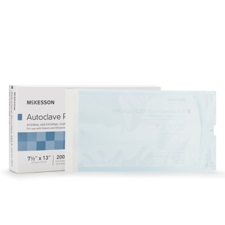 McKesson - Sterilization Pouch Ethylene Oxide (EO) Gas / Steam 7-1/2 X 13 Inch Transparent Blue / White Self Seal Paper / Film - 16-6425