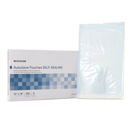 McKesson - Sterilization Pouch Ethylene Oxide (EO) Gas / Steam 12 X 18 Inch Transparent Blue / White Self Seal Paper / Film - 16-6421